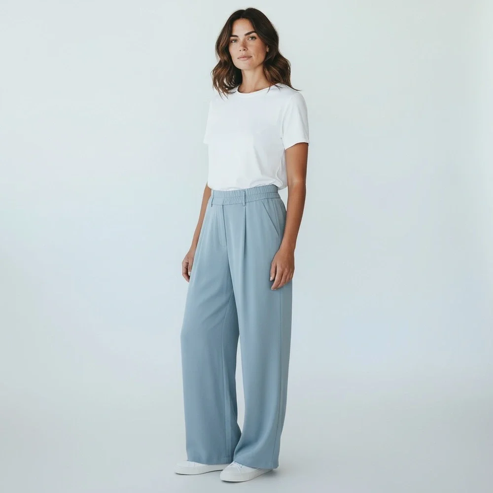 Light Blue Wide-Leg Trousers – Size L - Picture 2 of 14